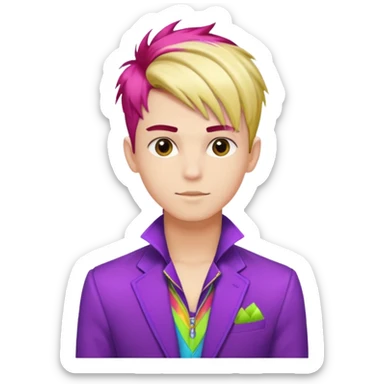 A stylish youngman idol in colorful stage outfit, trendy hairstyle with dyed highlights sticker