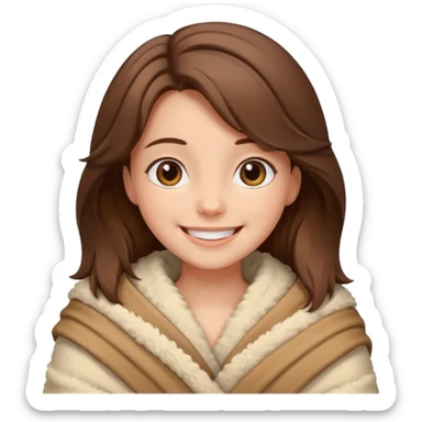 happy brown haired girl wrapped up in fluffy beige blanket sticker