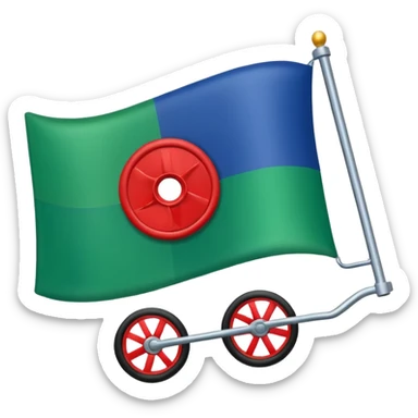 flag with green at the bottom and blue at the top with a red wheel in the middle sticker
