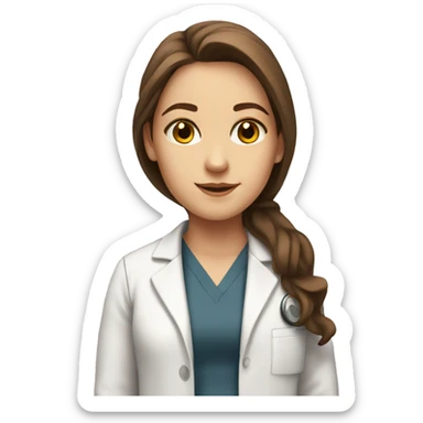 White Girl with long brown hair and brown eyes in a lab coat sticker