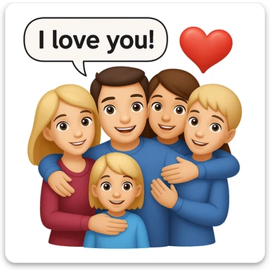 Add a speech bubble with the greeting 'I love you!' to the image, keeping the emoji style cheerful and expressive sticker