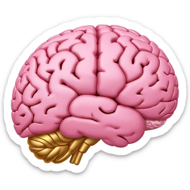 A pink brain with elegant golden details and accents,  In the center of the brain, there's a clean, empty space or hollow area, as if a part is carved out.  sticker