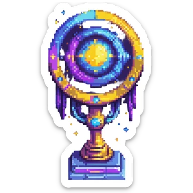 Alien civilization trophy with cosmic color spectrum, celestial blues and violet hues of distant galaxies sticker