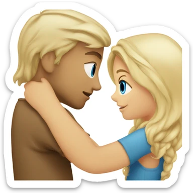 A guy with blue eyes and blond hair hugs a girl with brown eyes sticker