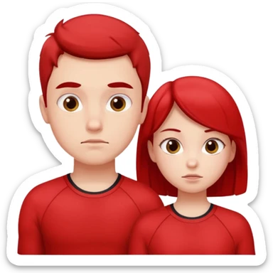 Girl and boy in red gym clothes and thoughtful faces sticker