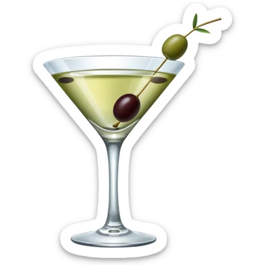 martini glass with 3 olives. no straw, just 1 stick that the olives will be stuck on. olives should have the same size. no leaves at all. liquid should be more white/clear than greek  sticker