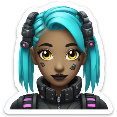cyborg goth girl, neon hair, twintails sticker