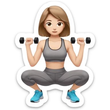 Beautiful woman with light brown shoulder length hair popping a squat without any weights sticker