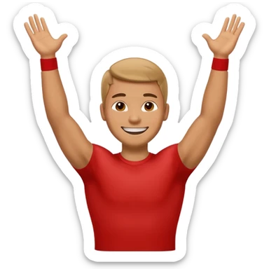 man on top of a mountain, arms raised, apple style emoji sticker