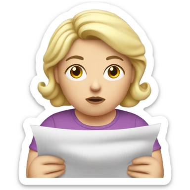 overweight blondie woman with doubts reading a paper in their hands sticker