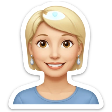 emoji of a woman in her 50s, short blonde hair, wearing earrings, gentle expression sticker