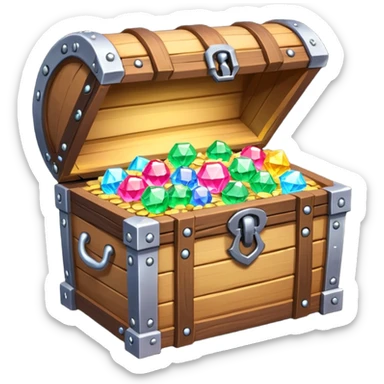 unlocked treasure chest glowing from the inside money,gems, RPG game style sticker