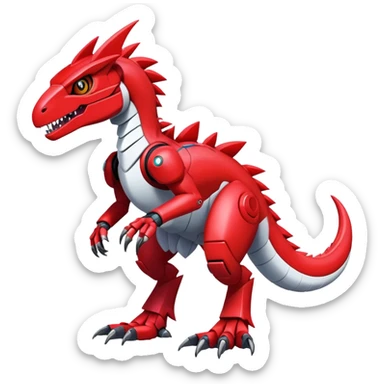 Furry maned Cool Edgy Futuristic shiny colorful Digimon-Fakemon-Guilmon-Velociraptor-Mecha full body   sticker