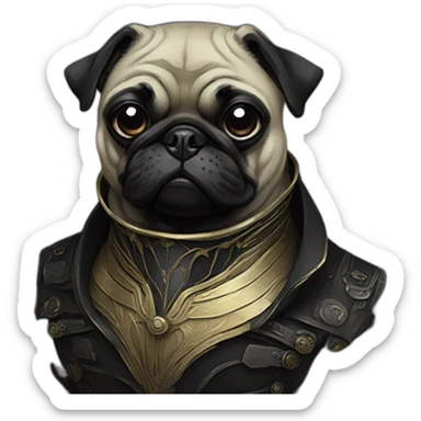 A cyberpunk black pug in Art Nouveau style during 1910 sticker