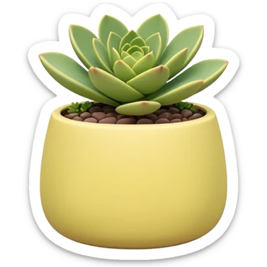 A pastel yellow ceramic pot in a geometric shape. The pot is shallow and contains a sedum succulent. sticker
