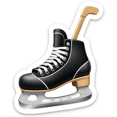 An icon featuring close-up shots of key hockey equipment: a hockey stick, puck, and skates. The background shows a packed stadium with cheering fans, bright arena lights, and an icy rink. Transparent background highlights the essentials of the game and the thrill of the sport. sticker