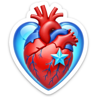 A transparent of a hologram of a red 3D heart with a bright blue star inside sticker