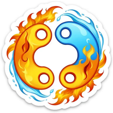 The fire and water emojis are in the form of the yin-yan symbol in front of a completely black background. sticker