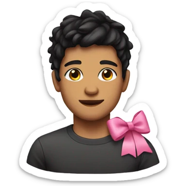 A teenager with black hair with a pink bow on his head sticker
