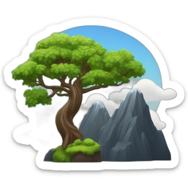montagne noir avec un peu d'arbre avec un arc-en-ciel sticker