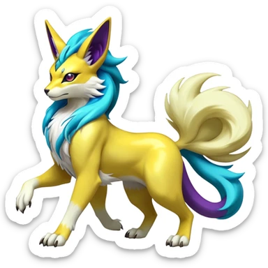 Shiny Elemental Exotic Renamon-Suicune-Raikou-Liepard-Persian-Pokémon-Fakémon-hybrid-creature (full body) sticker