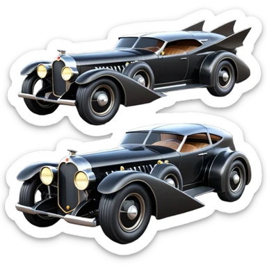  the animated series aerodynamic opulent dark futuristic concept Batmobile loosely based on 1916 V16 Cadillac wagon (flat long straight faceted mechanical body) winged stealthy street hot rod  sticker