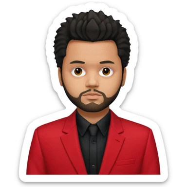 The Weeknd with black shirt, red suit jacket sticker