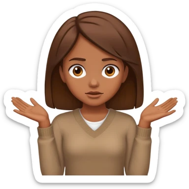 brown-skinned girl with brown hair, shrugging, no uniform sticker