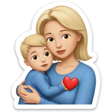 A mother and her young son hug and kiss on the lips. sticker