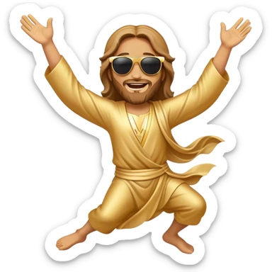 dancing figure of rejoicing Jesus with  sunglases golden  sticker