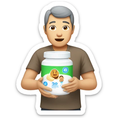 A 50-year-old Asian man feeding his baby formula sticker