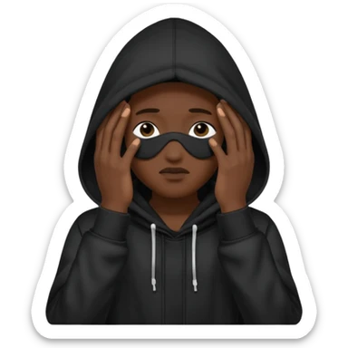 🥷🏽: inspire toi de cet emoji faisant en sorte qu’il est les mains sur ses yeux et garde sa cagoule noir sticker