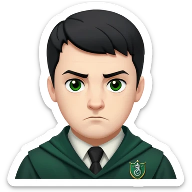 Jamie Yeates is Marcus Flint in harry potter, wear hogwarts slytherin uniform, short black hair, bulky face, often scowling or looking grumpy give him an intimidating presence sticker