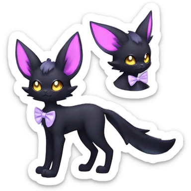 Shiny Cool pastel Edgy Black beautiful ethereal fantasy Kawaii Sona Umbreon-Noibat-Litten-Fakemon-cat-animal with edgy bat-ears bow tie black mane vtuber model Full Body sticker