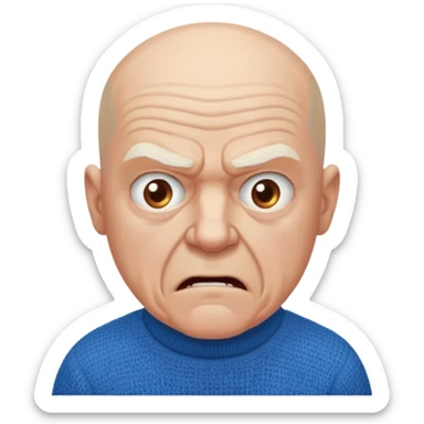 Old man, angry, blue sweater, bald
 sticker