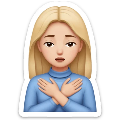 girl with hands crossed over choking neck eyes closed sticker