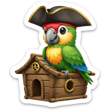 frontal view of a Flying pirat parrot with a pirat hut sticker