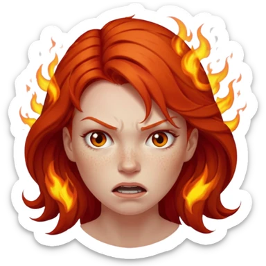 burning angry bodybuilder red haired woman sticker