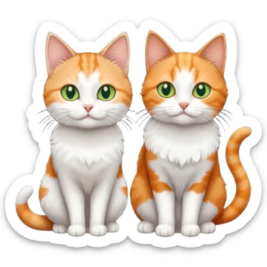 3 tiny different coloured short hair cats including a dark grey and white cat with green eyes, a ginger and white with orange eyes and a brown tabby and white with hazel eyes sticker