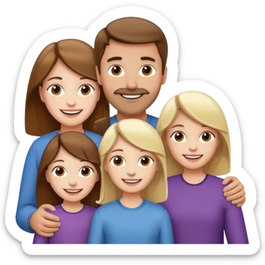 happy pale white  four person family with one brown hair dad, one brown hair mom, one blonde girl, and one brown hair girl sticker