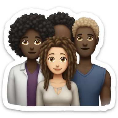 A throuple with one tall large light skinned back man with dreadlocks, a dark skinned large woman with short afro hair, and a dark skinned nonbinary with short locks, embracing each other  sticker