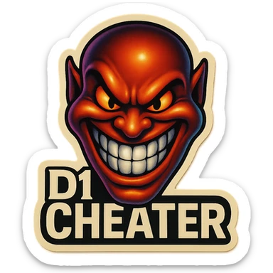 grin evil face
 add the words " D1 Cheater " in White sticker