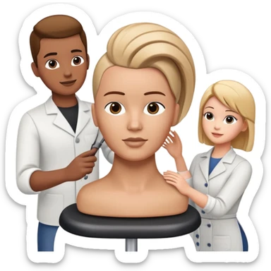 hairstylist teaching students using mannequin head sticker
