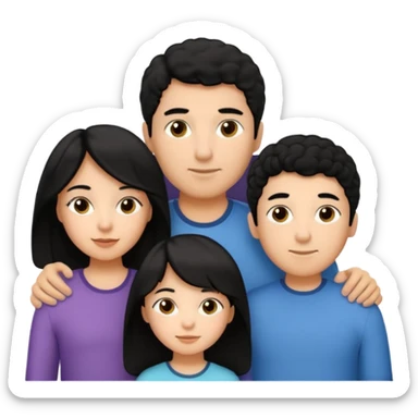 Hispanic family of five all close together: mom with long straight hair, dad with short curly hair, two boys with matching short hair, and a girl with long straight hair sticker