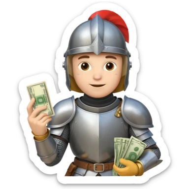 Knight with helmet holding phone and money neutral skin colour sticker