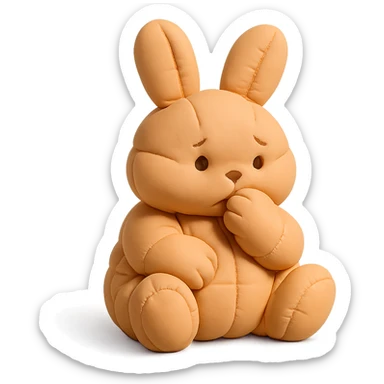 apricot bunny biting paw nervously, full body, cushion style sticker
