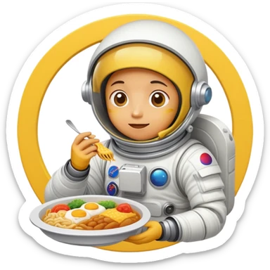 A yellow person in a spacesuit eating Korean food sticker