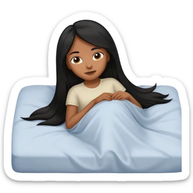 Piel morena, pelo largo  acostada en una cama sticker