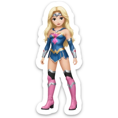 Wonderwoman, long blond hair with pink highlights, black-pink leather outfit, white knee high boots sticker
