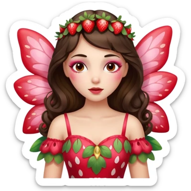 sleeping beauty brunette white girl with a silk pillow strawberry dress with her face painted fairy strawberry sticker